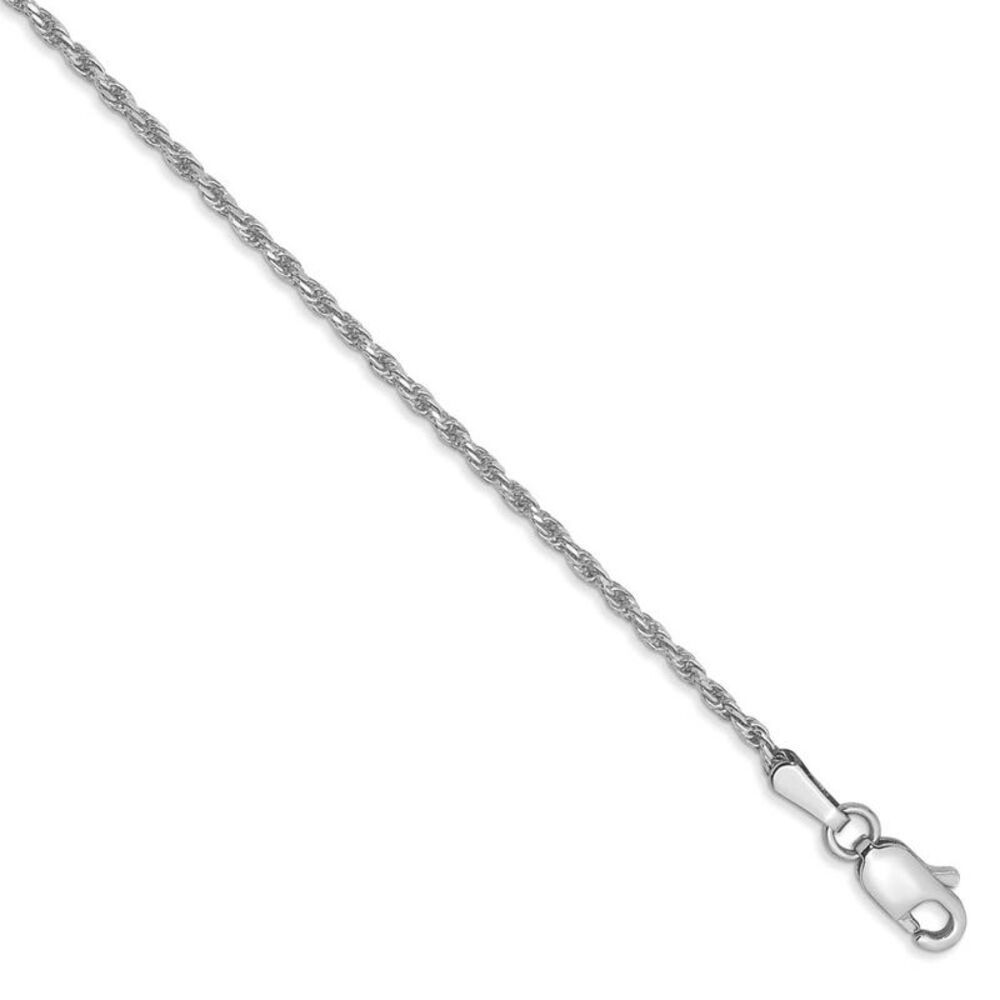 1.3mm, 10k White Gold Diamond Cut Solid Rope Chain Anklet, 9 Inch